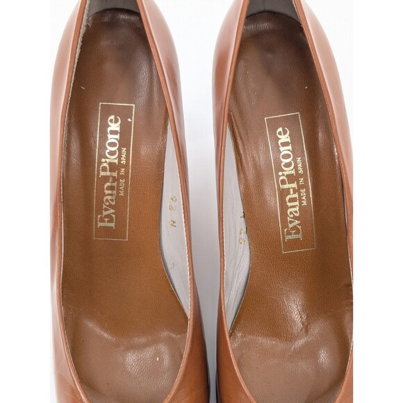Evan Picone Vtg Spain Leather Tan Pointed Toe Kitten Pumps Heels Size 7.5 N - Picture 4 of 10